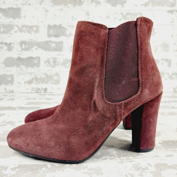 Esmara by Heidi Klum Burgundy Red Block Heel Elastic Gore Ankle Boots C110 - Picture 1 of 12
